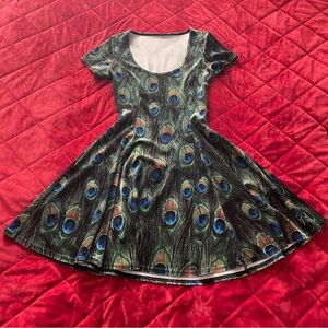 Blackmilk size s Peacock velvet cap sleeve mini dress